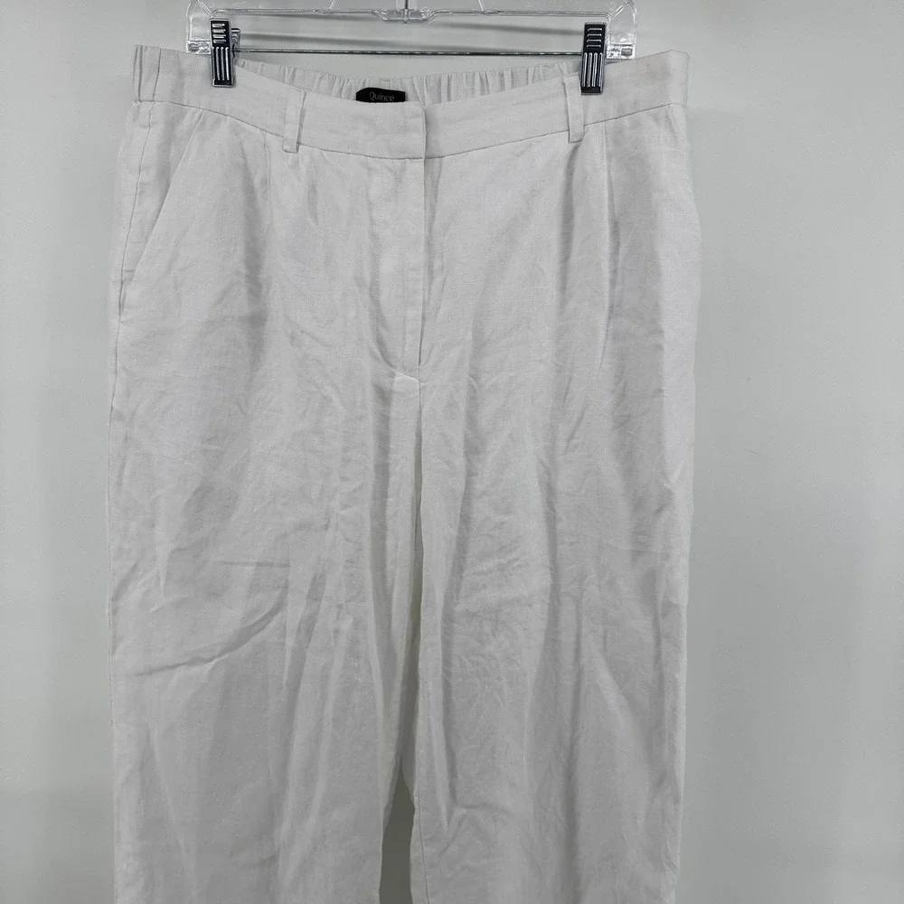 Quince Linen Pants Womens 14 White Pleated Wide Leg Solid